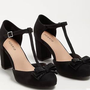 TORRID T-STRAP MARY JANE HEEL SHOE - FAUX SUEDE BLACK (WW)
